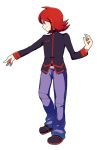  1boy bangs male pokemon pokemon_(game) pokemon_hgss red_hair redhead short_hair silver_(pokemon) simple_background smile solo standing 