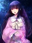  bad_id black_hair bow hime_cut houraisan_kaguya leaf long_sleeves meronpanna_(mikoniito) open_mouth red_eyes solo touhou wide_sleeves 