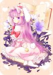  animal_ears book bow bunny_ears bunny_tail capelet crescent flower hair_ornament hat kemonomimi_mode long_hair mi_hitsuji patchouli_knowledge pink_eyes pink_hair pocket_watch rabbit_ears solo tail touhou turning very_long_hair watch 