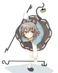  animal_ears basket bent_over blush chatamaru_(irori_sabou) grey_hair highres looking_at_viewer mouse_ears mouse_tail nazrin red_eyes simple_background smile solo tail touhou tyata-maru white_background 