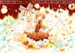  :q bag bird book brown_hair cake candy chocolate cotton_candy dress food fork heart highres no_nose open_mouth original personification photo_background ribbon shimotsuki_yukino shoulder_bag sitting sweets tongue white_hair 