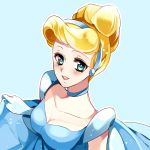  blonde_hair blue_dress blue_eyes cinderella cinderella_(disney) disney dress gown hair_up kurabayashi solo 