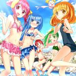  :&lt; :d ;d aoki_reika bikini blonde_hair blue_eyes blue_hair bow buntan candy_(smile_precure!) creature frilled_bikini frills green_eyes green_hair hair_bow heart hino_akane hoshizora_miyuki kise_yayoi long_hair midorikawa_nao multiple_girls navel open_mouth pink_eyes pink_hair ponytail precure red_eyes red_hair redhead sarong school_swimsuit short_hair side-tie_bikini smile smile_precure! swimsuit twintails wink yellow_eyes 