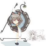  animal_ears basket bent_over bespectacled blush camera chatamaru_(irori_sabou) glasses grey_hair highres implied_pantyshot looking_at_viewer mouse_ears mouse_tail multiple_girls nazrin partially_colored red_eyes short_hair simple_background smile solo tail toramaru_shou touhou tyata-maru white_background 