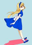  alice_(megami_tensei) artist_request blonde_hair blue_dress bowtie child devil_summoner devil_survivor_2 dress hair_ribbon hairband long_hair mary_janes megami_ibunroku_devil_survivor megami_tensei persona puffy_sleeves red_eyes ribbon shin_megami_tensei shoes smile solo 