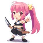  1girl fang knife meow_(nekodenki) midriff original pink_eyes pink_hair ponytail solo 