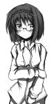  blush chatamaru_(irori_sabou) copyright_request glasses monochrome naked_shirt open_clothes open_shirt short_hair simple_background solo tyata-maru white_background 