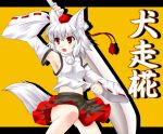  animal_ears armpits detached_sleeves hat inubashiri_momiji navel open_mouth red_eyes short_hair solo sword tail tokin_hat tora_(gatlingcat) touhou weapon white_hair wide_sleeves wolf_ears wolf_tail 