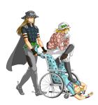  3boys blonde_hair brown_hair cape cz474 diego_brando gyro_zeppeli hat johnny_joestar jojo_no_kimyou_na_bouken multiple_boys parody steel_ball_run wheelchair 