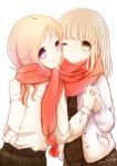  ;) ali_manami cardigan fukuji_mihoko hand_holding holding_hands multiple_girls saki scarf short_hair takei_hisa wink yuri 