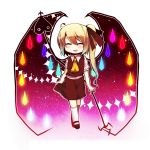  ahoge ascot blonde_hair blush closed_eyes eyes_closed flandre_scarlet kona_sleipnir laevatein open_mouth puffy_sleeves short_hair short_sleeves side_ponytail solo touhou weapon wings 