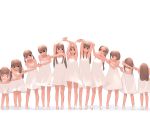  6+girls bare_feet braid brown_hair child dress feet glasses holding_hands kiriman_(souldeep) multiple_girls original simple_background smile souldeep twintails white_background white_dress 