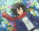  flower_field gundam gundam_00 male ris scarf setsuna_f_seiei sleeping solo 