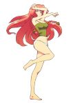  adapted_costume alternate_costume bare_shoulders blue_eyes blush bow braid breasts camisole hair_bow hong_meiling long_hair navel non_(z-art) panties red_hair redhead solo touhou twin_braids underwear white_panties 