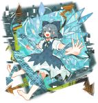  bad_id barefoot blue_eyes blue_hair cirno dress highres ice ice_wings open_mouth outstretched_arms ringetsumon solo spread_arms touhou wings 