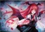  :d bat_wings blush head_wings koakuma long_hair long_sleeves mosho necktie open_mouth red_eyes red_hair redhead smile solo touhou traditional_media watercolor_(medium) wings 