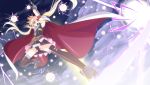  arms_up blonde_hair boots bow cape fate_testarossa gauntlets h-new hair_bow highres long_hair lyrical_nanoha mahou_shoujo_lyrical_nanoha mahou_shoujo_lyrical_nanoha_a&#039;s mahou_shoujo_lyrical_nanoha_a's mahou_shoujo_lyrical_nanoha_the_movie_2nd_a&#039;s mahou_shoujo_lyrical_nanoha_the_movie_2nd_a's red_eyes skirt thigh-highs thighhighs twintails 