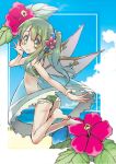  daiyousei fairy flower green_eyes green_hair long_hair ponytail sasaharu skirt swimsuit touhou wings 