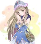  atelier_meruru bag brown_eyes brown_hair hat hood long_hair neginuta smile totooria_helmold 