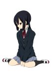  black_hair blazer blush brown_eyes k-on! long_hair nakano_azusa ragho_no_erika school_uniform sitting solo twintails wariza 