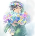  ^_^ black_hair bouquet closed_eyes eyes_closed flower gundam gundam_00 head_wreath male ris setsuna_f_seiei smile solo young 