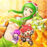  &lt;ro 3girls aisha_(elsword) bow_(weapon) breasts chibi crossover elsword elsword_(character) goggles goggles_on_head green_eyes green_hair gumi hair_tubes headphones long_hair midriff multiple_girls navel open_mouth pointy_ears purple_eyes purple_hair red_eyes red_hair redhead rena_(elsword) short_hair staff suspenders under_boob underboob violet_eyes vocaloid weapon 