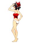  adapted_costume alternate_costume bare_shoulders black_hair blush breasts camisole from_behind hakurei_reimu non_(z-art) panties solo touhou underwear white_panties 