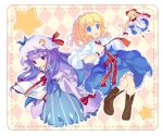 alice_margatroid apron blonde_hair blue_eyes book capelet crescent cross-laced_footwear frills hairband hat kisumi_mews long_hair long_sleeves multiple_girls open_mouth patchouli_knowledge purple_eyes purple_hair sash shanghai_doll short_hair star touhou very_long_hair violet_eyes wrist_cuffs 