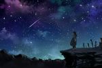  black_hair cliff gun gundam gundam_00 male night night_sky planted_weapon ris scenery setsuna_f_seiei shooting_star sky solo star_(sky) weapon 