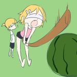  blonde_hair brother_and_sister food fruit kagamine_len kagamine_rin natsu_(natume0504) siblings suikawari twins vocaloid watermelon 