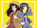  black_hair cane chitanda_eru cosplay deerstalker detective hat hercule_poirot hercule_poirot_(cosplay) hyouka ibara_mayaka kimi_ni_matsuwaru_mystery long_hair multiple_girls purple_eyes red_eyes sherlock_holmes sherlock_holmes_(cosplay) short_hair shorts taiki_(6240taiki) violet_eyes wink 