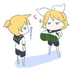  1girl blonde_hair blue_eyes brother_and_sister chibi food fruit kagamine_len kagamine_rin natsu_(natume0504) siblings twins vocaloid watermelon 
