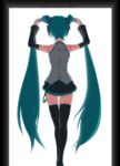  1girl backlighting detached_sleeves green_hair hatsune_miku highres long_hair oonishi_shunsuke skirt solo thighhighs twintails very_long_hair vocaloid 