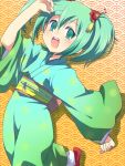  fei_rune green_eyes green_hair inazuma_eleven inazuma_eleven_(series) inazuma_eleven_go inazuma_eleven_go_chrono_stone japanese_clothes kaityuu1170 seigaiha smile trap twintails 