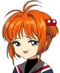  1girl card_captor_sakura cardcaptor_sakura face green_eyes grin kinomoto_sakura open_mouth orange_hair raised_eyebrow short_hair smile troll_face 