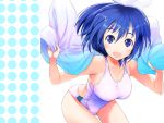  :d blue_eyes blue_hair blush breasts collarbone frogman holding izumi_haruka looking_at_viewer nylon one-piece_swimsuit open_mouth short_hair smile solo swimsuit towel 