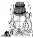  abs bucket bucket_on_head chest genderswap kisume kubozuka_pikurou lowres male monochrome muscle solo sword touhou veins weapon 