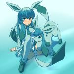  1girl blue blue_hair glaceon kuromiya long_hair looking_at_viewer personification pokemon pokemon_(creature) smile 