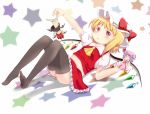  ascot black_legwear bow character_doll child flandre_scarlet hat hat_bow italia317 koakuma lying panties remilia_scarlet skirt skirt_set solo star starry_background striped striped_panties thigh-highs thighhighs touhou underwear upside-down wings 