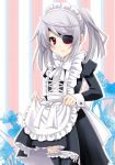  eyepatch infinite_stratos laura_bodewig long_hair maid maid_headdress red_eyes silver_hair thigh-highs thighhighs yamaki_suzu 