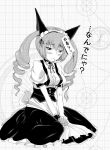  cat_ears drill_hair faris_nyannyan highres long_hair maid maid_headdress monochrome sitting steins;gate translation_request tsukineko 
