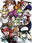  1girl 6+boys bel_(pokemon) charizard cheren_(pokemon) chimchar drawr everyone hue_(pokemon) jun_(pokemon) mitsuru_(pokemon) multiple_boys n_(pokemon) ookido_green oshawott pokemon pokemon_(creature) pokemon_(game) pokemon_bw pokemon_bw2 pokemon_dppt pokemon_gsc pokemon_rgby pokemon_rse ralts reshiram silver_(pokemon) smile tetsu_(teppei) title_drop totodile 