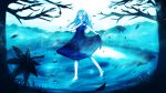  blue ciel_(monochroma) dress megurine_luka petals tree vocaloid water 