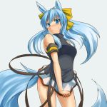  animal_ears blue_eyes blue_hair blush kuromiya long_hair looking_at_viewer original simple_background skirt solo tail 