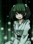  bad_id green_hair hair_bobbles hair_ornament haru_minami japanese_clothes kimono kisume smile solo touhou twintails 