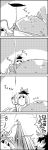  1girl 4koma bow comic fish fishing gap hat highres hook kamishirasawa_keine monochrome namazu onbashira scissors sitting smile tani_takeshi touhou translated translation_request yakumo_yukari yasaka_kanako yukkuri_shiteitte_ne 