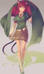  animal_ears bow braid cat_ears cat_tail contemporary hair_bow highres kaenbyou_rin liuli long_hair mary_janes multiple_tails necktie parted_lips red_eyes red_hair redhead shoes skirt socks solo sweater tail touhou twin_braids white_legwear wind 