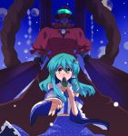 akatoro_(nightlord) bow cannon frog_hair_ornament god green_hair hair_ornament japanese_clothes kochiya_sanae long_hair long_skirt mechanization microphone miko multiple_girls onbashira pillar robot shide shimenawa skirt snake toro_(nightlord) touhou weapon yasaka_kanako yellow_eyes