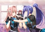  3girls blue_eyes blue_hair braids brown_hair gray_eyes green_eyes hayase_mitsuki ice_cream long_hair munakata_misae muv-luv muv-luv_alternative muvluv muvluv_alternative_chronicles pink_hair ponytail seifuku short_hair suzumiya_haruka 