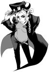  1girl cosplay greyscale hat jojo_no_kimyou_na_bouken komekansou kuujou_jolyne kuujou_joutarou kuujou_joutarou_(cosplay) long_coat monochrome solo 